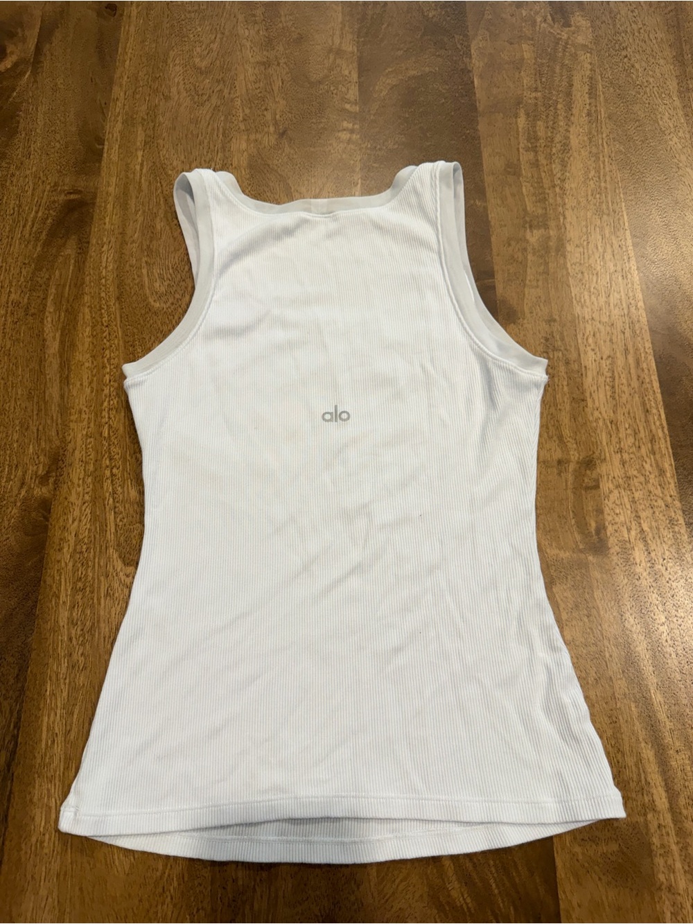 ALO Yoga White Ribbed Tank Top with Center Logo